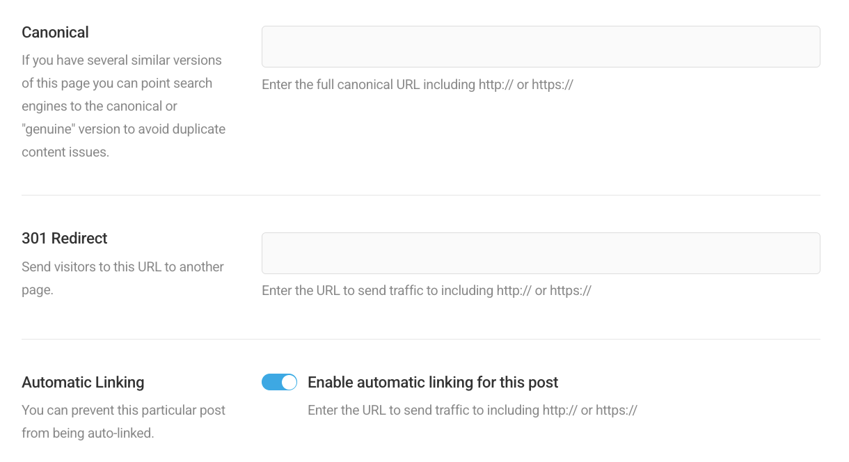 SEO editor - Post advanced links