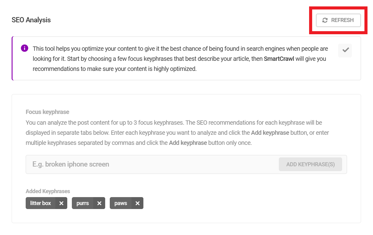 Refresh SmartCrawl in-post SEO analysis results