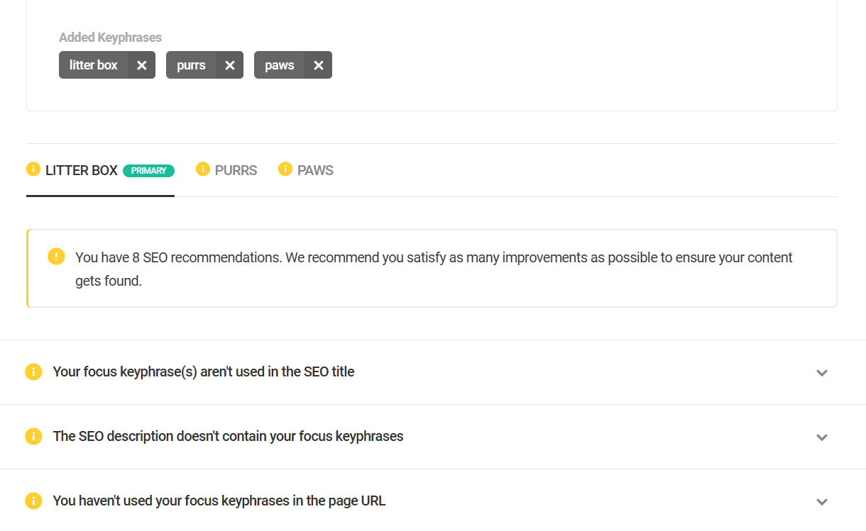 SmartCrawl in-post SEO analysis results