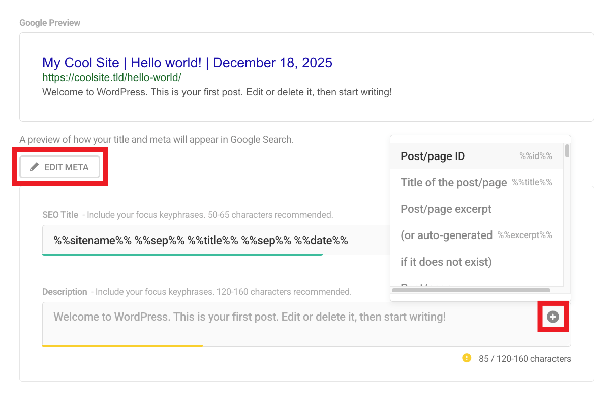 Edit SEO meta in WordPress posts and pages