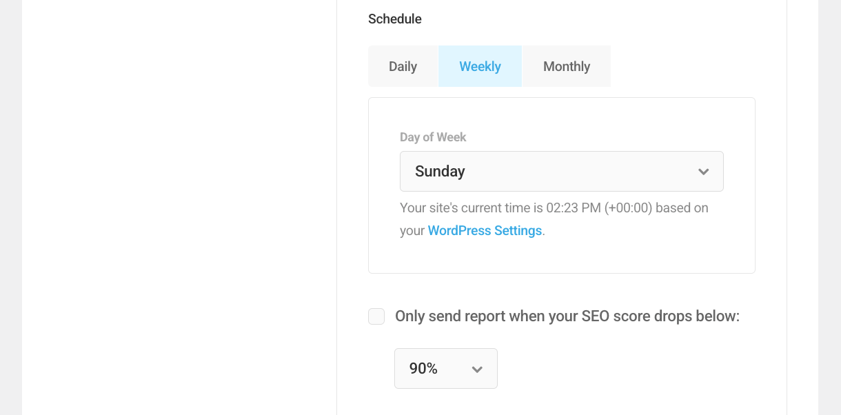 Set SEO reporting schedule