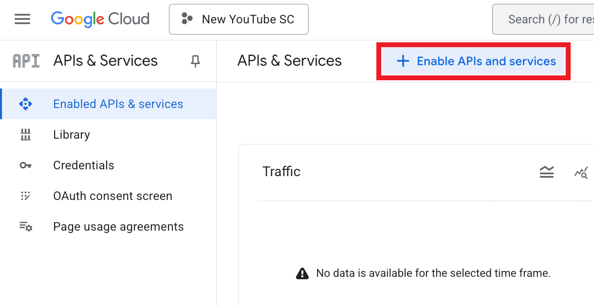 Enable APIs and Services in Google project