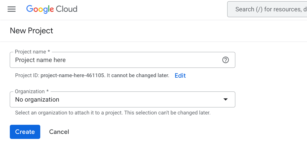 Name your Google project