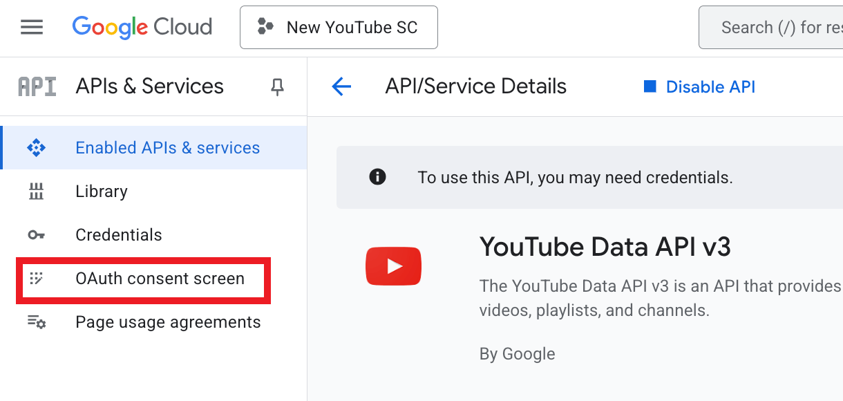 OAuth Consent Screen in Google project