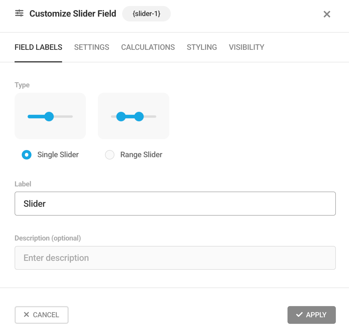 Edit slider field labels