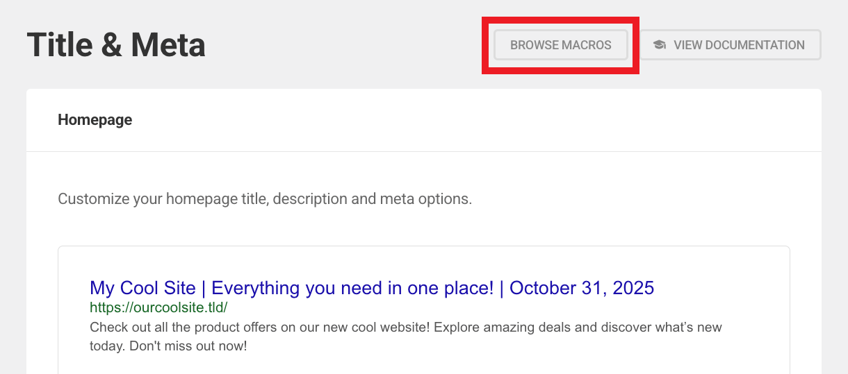 SmartCrawl browse macros button in wp-admin