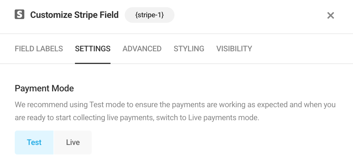 Adjust the setting of the Stripe field in Forminator