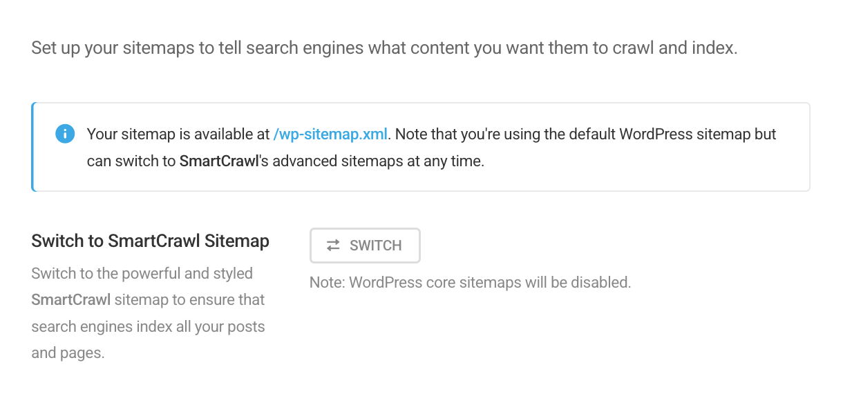 Switch to SmartCrawl sitemap button