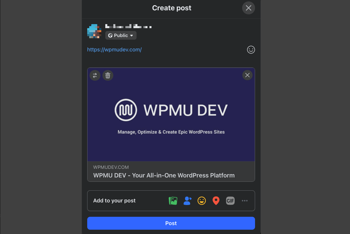 Homepage Facebook preview in SmartCrawl