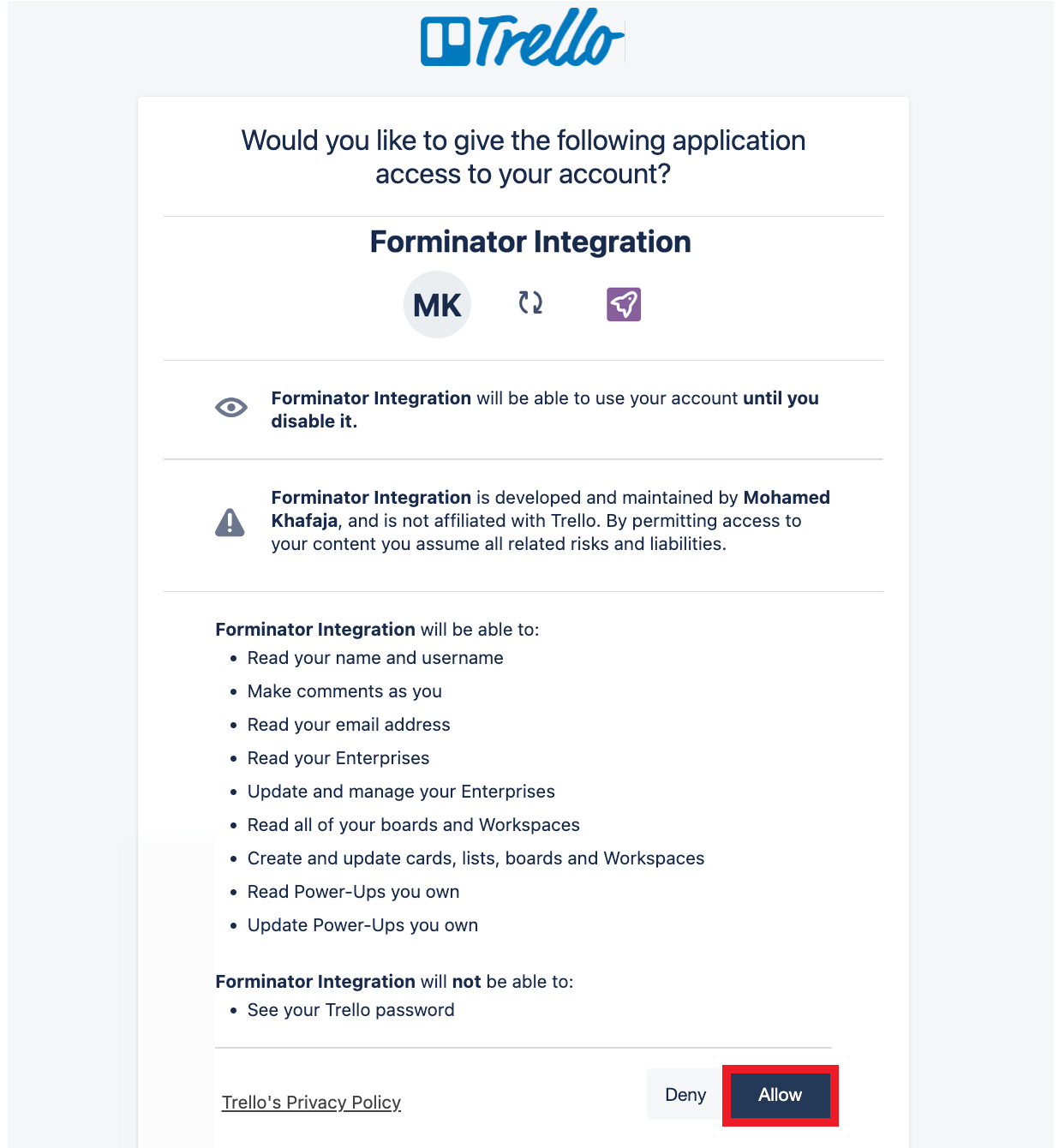 Trello authorization