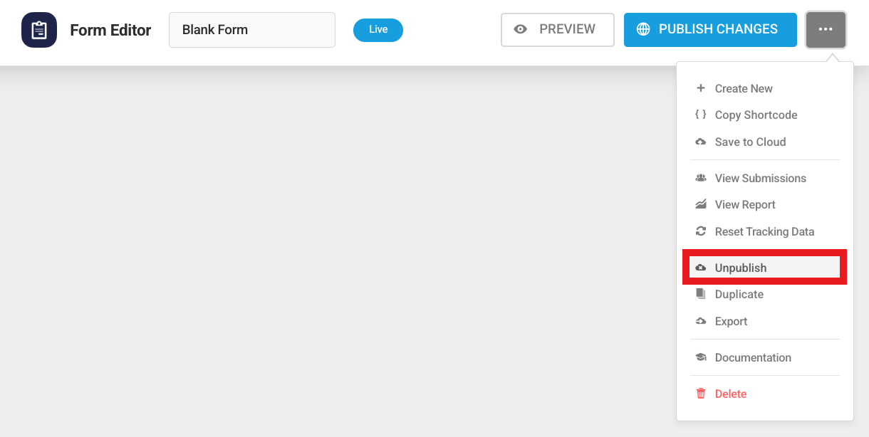 Unpublish a live form