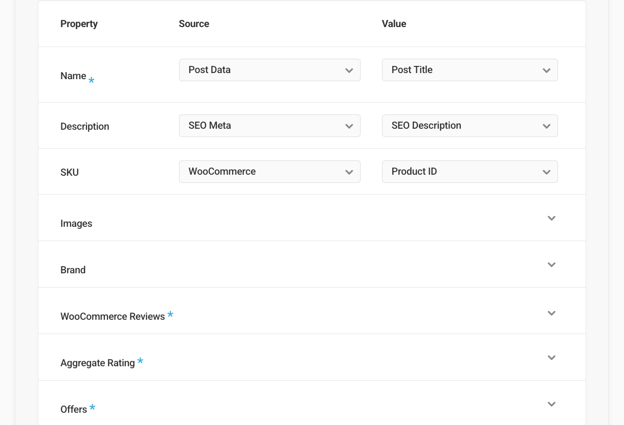 Woo product properties