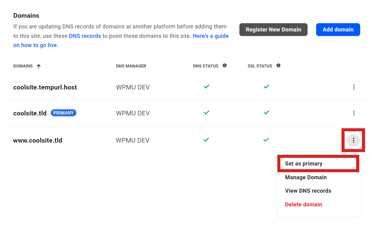 Set a domain as primary