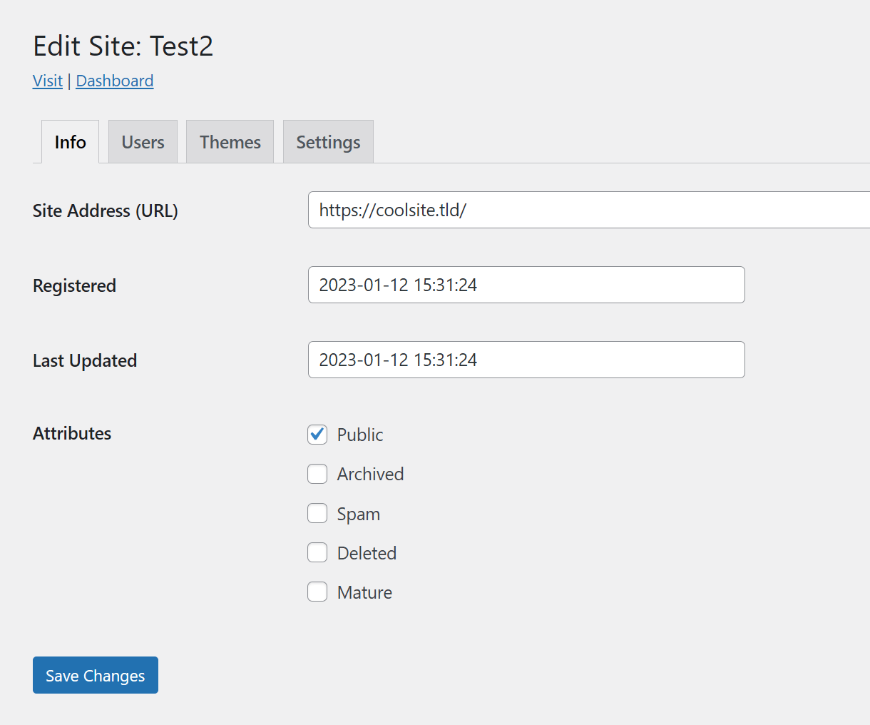 Edit Site Address in network admin