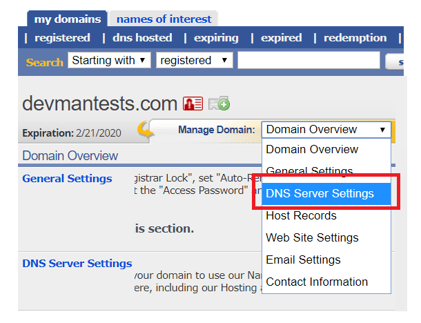 dns server settings eNom