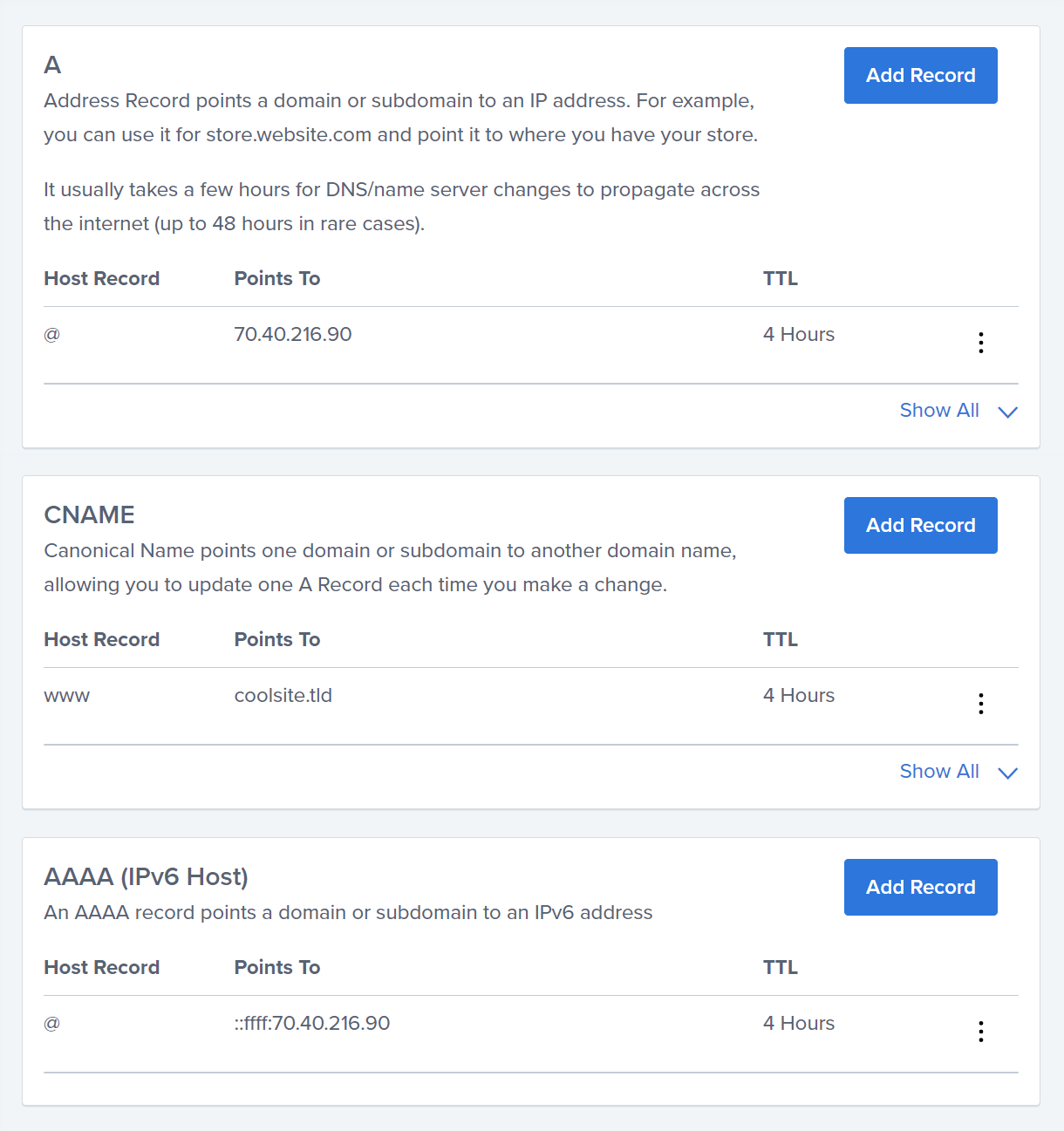 Using A & AAAA records at Bluehost