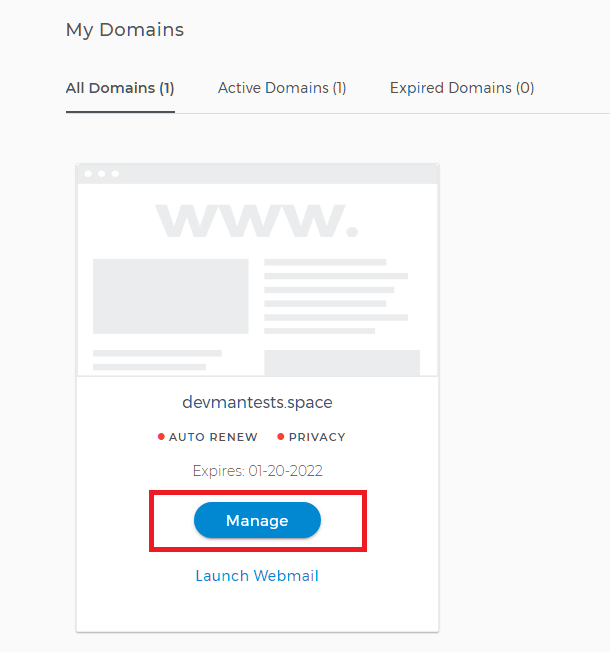 Select domain at Domain.com