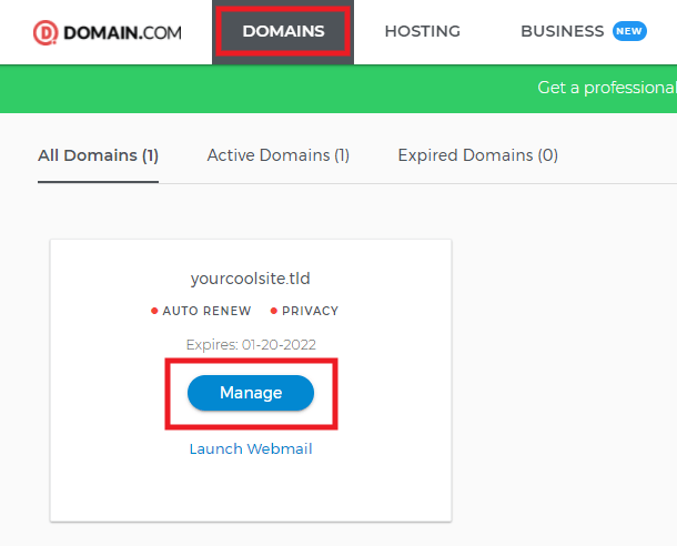 Domain.com account