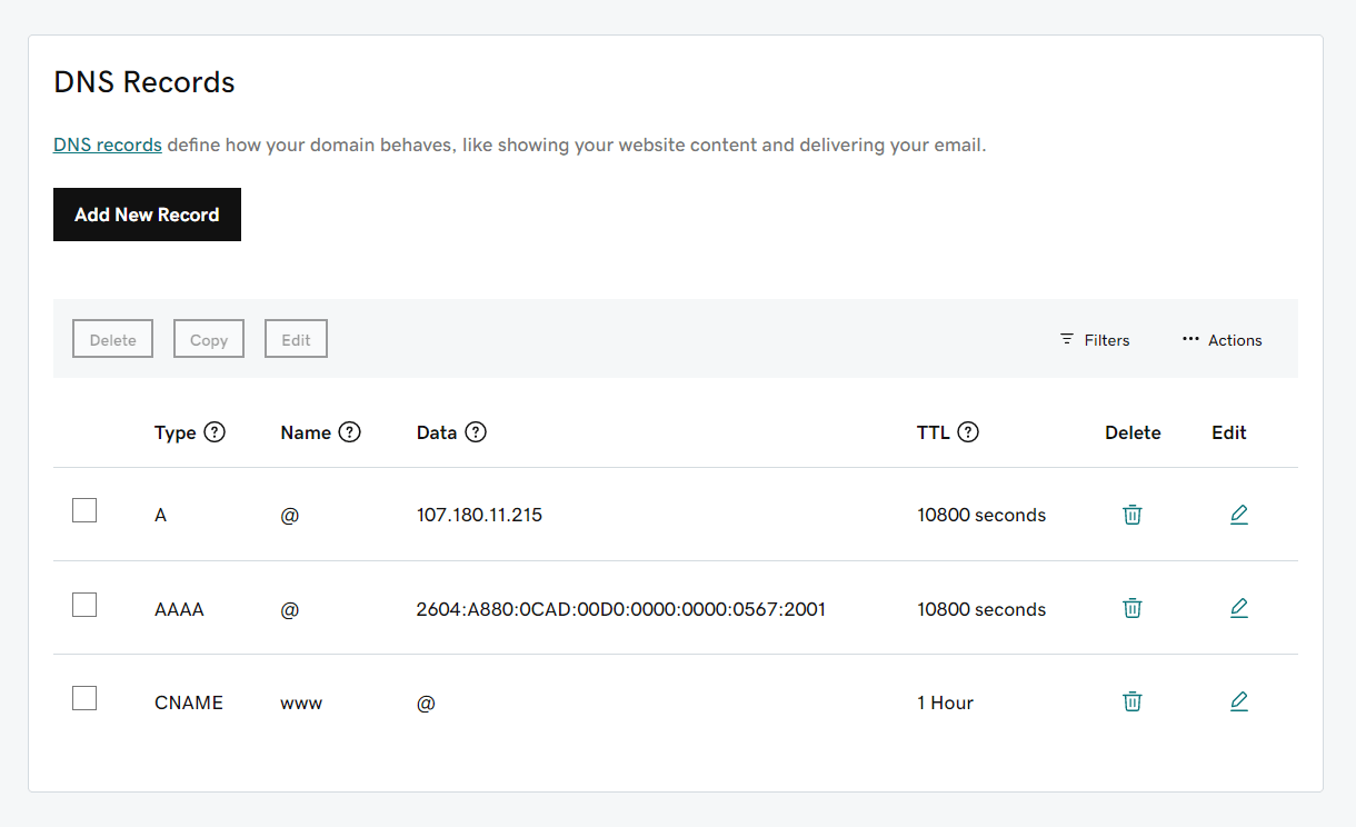 Using A & AAAA records at GoDaddy