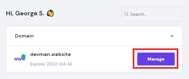 Hostinger manage domain