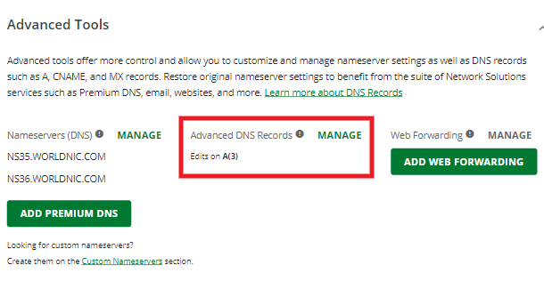 Network Solutions manage DNS