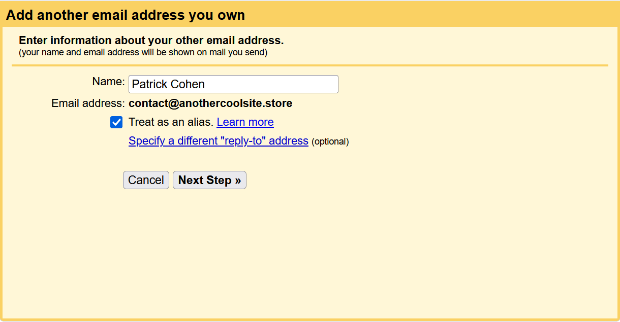 Enter information about your email address