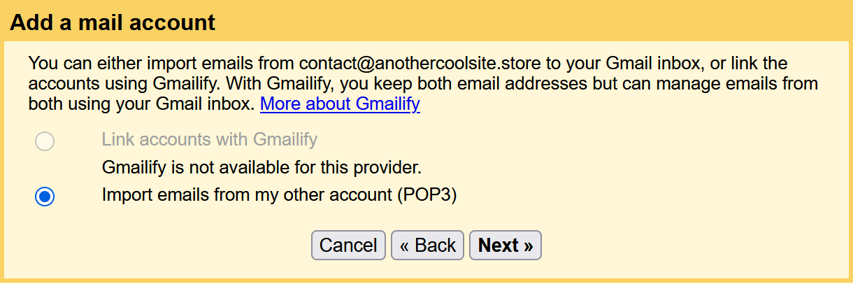 Select POP email account in Gmail