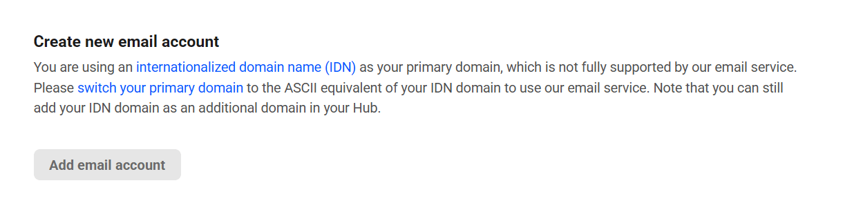 IDNs not supported by our email service