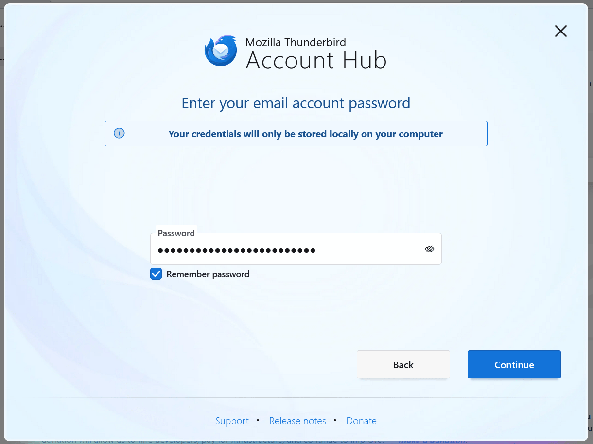 Enter password for an email account connected to Thunderbird