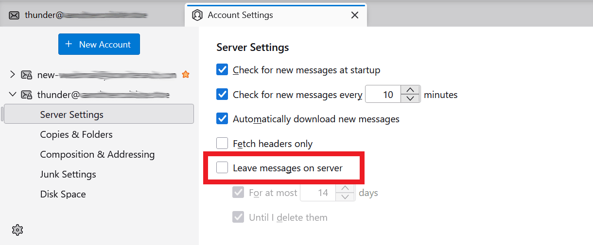 Server settings in Thunderbird