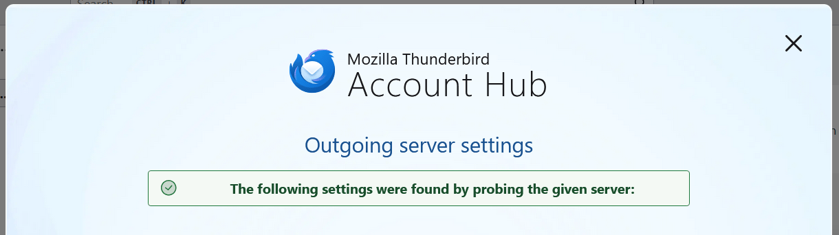 Successful connection in Thunderbird
