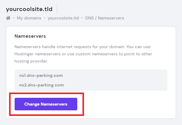 Edit nameservers at Hostinger