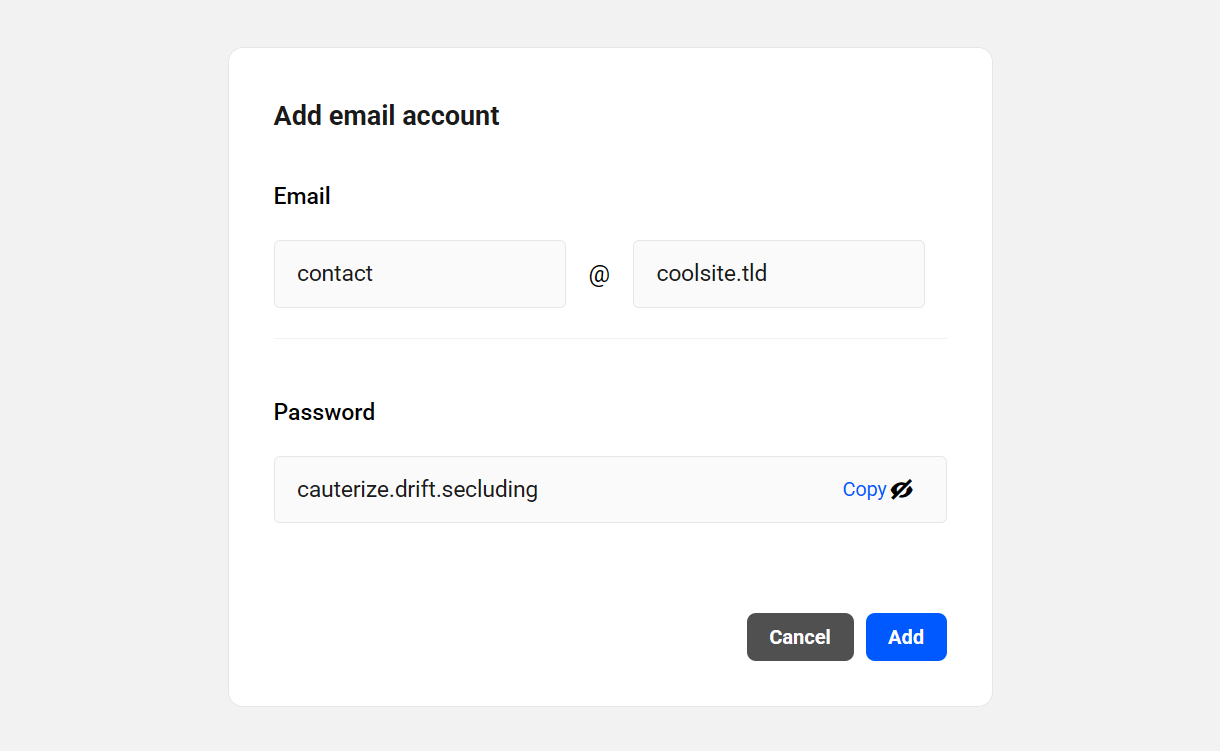 Add new email account info