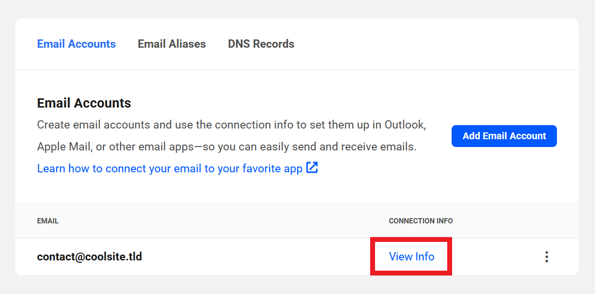 View email account info.