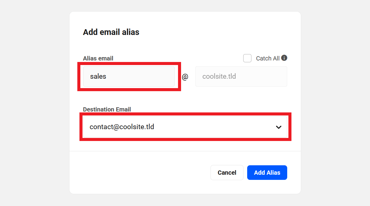 Add email alias details