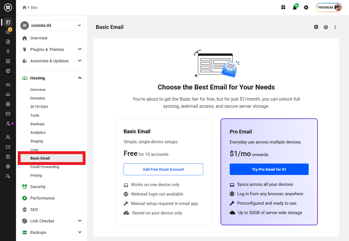 Hub hosting emails