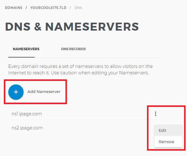 Edit nameservers at iPage