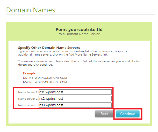 Change nameservers at Network Solutions