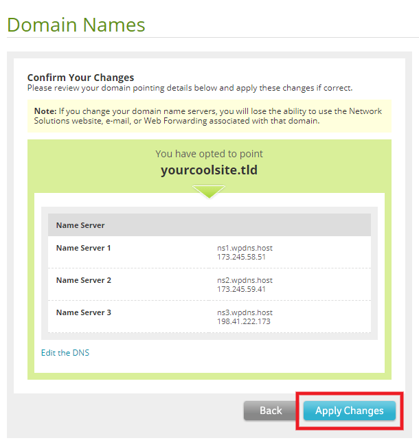 Change nameservers at Network Solutions