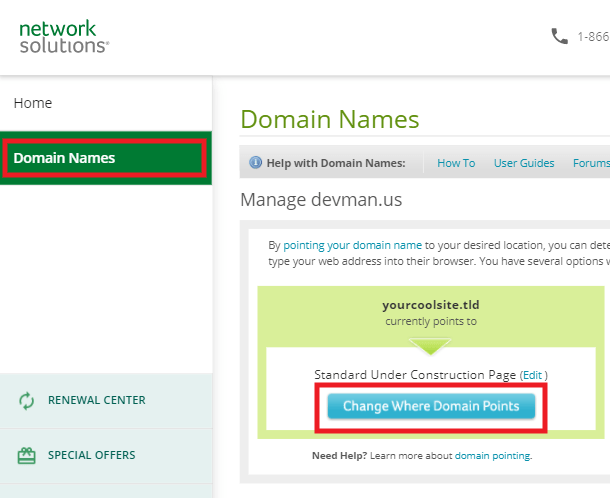 Change nameservers at Network Solutions