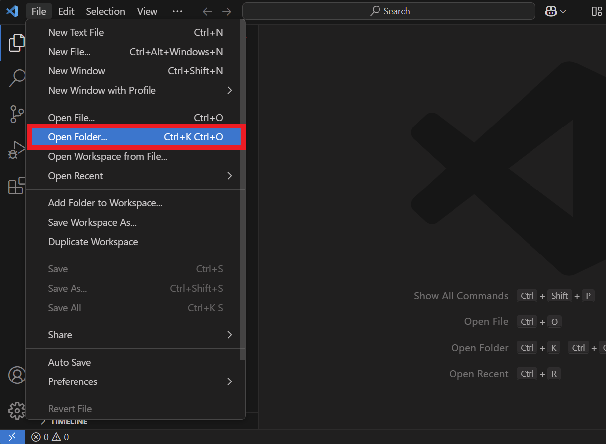 Create a local work directory in VS Studio