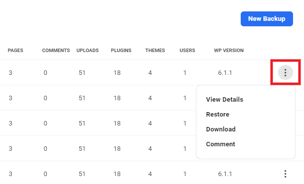 Management options for hosting backups