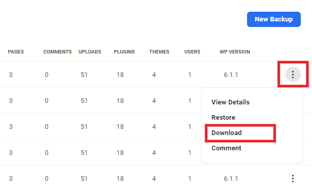 Download a hosting backup from the Hub