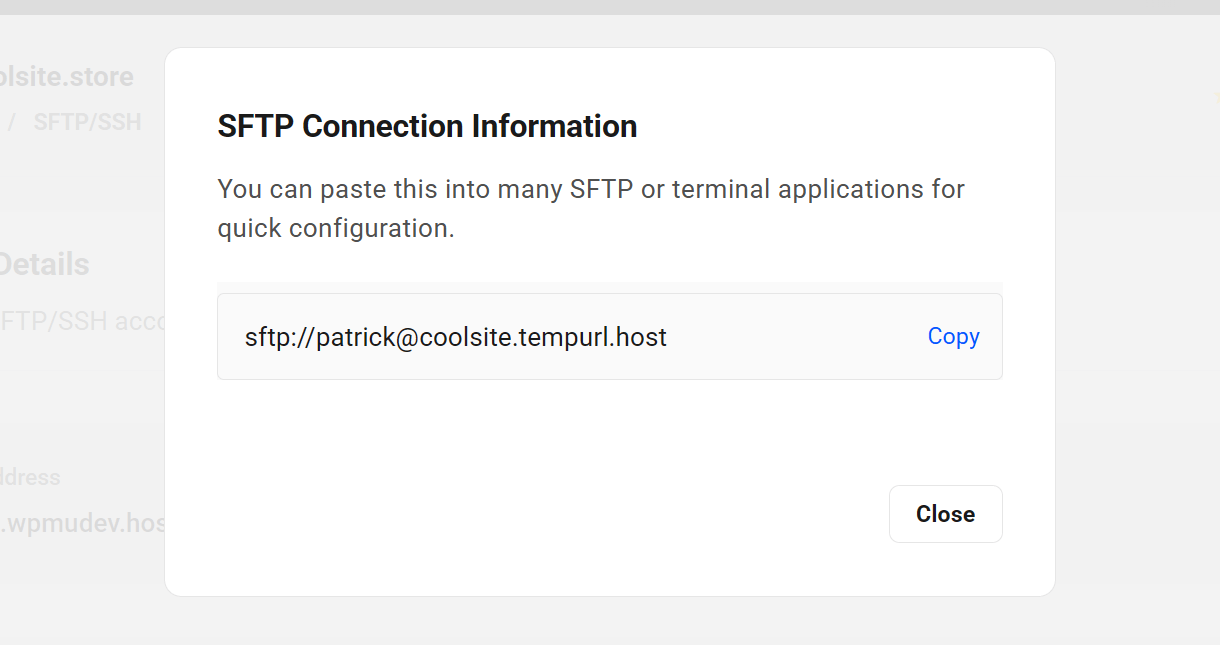 Hosting SFTP or SSH connection information