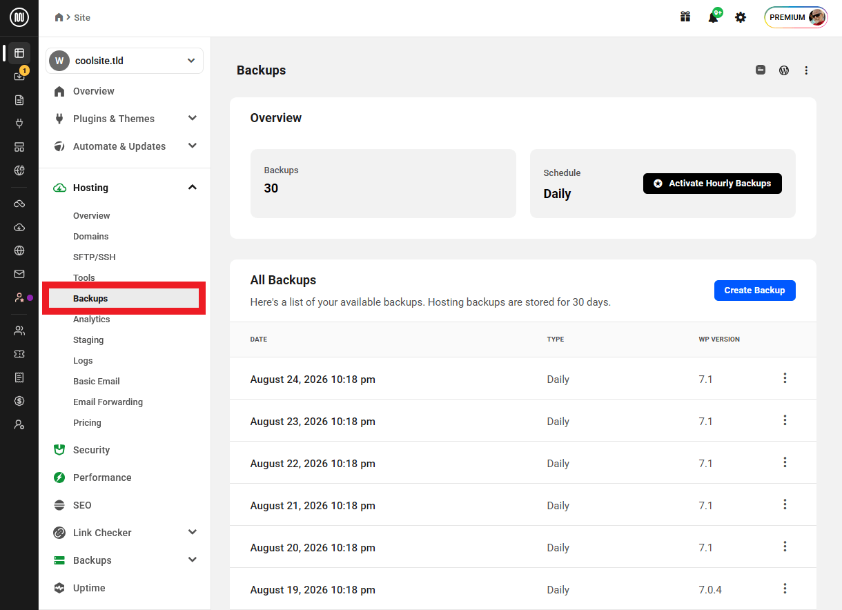 Hosting backups location in the Hub