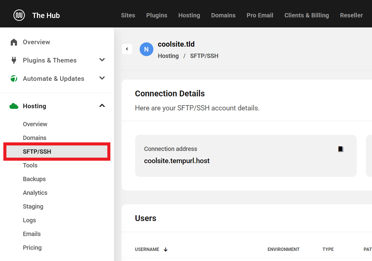 Creating SFTP or SSH users for a hosted site