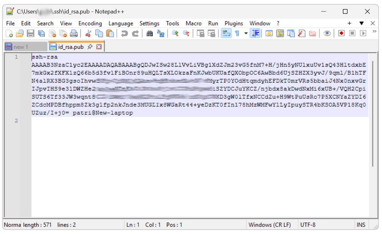 Viewing a SSH key in a code editor