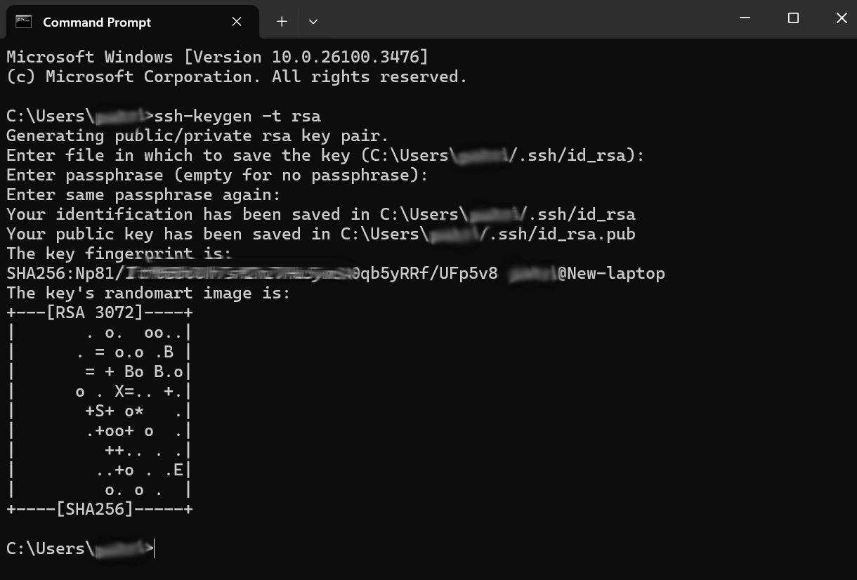 SSH key created via command line