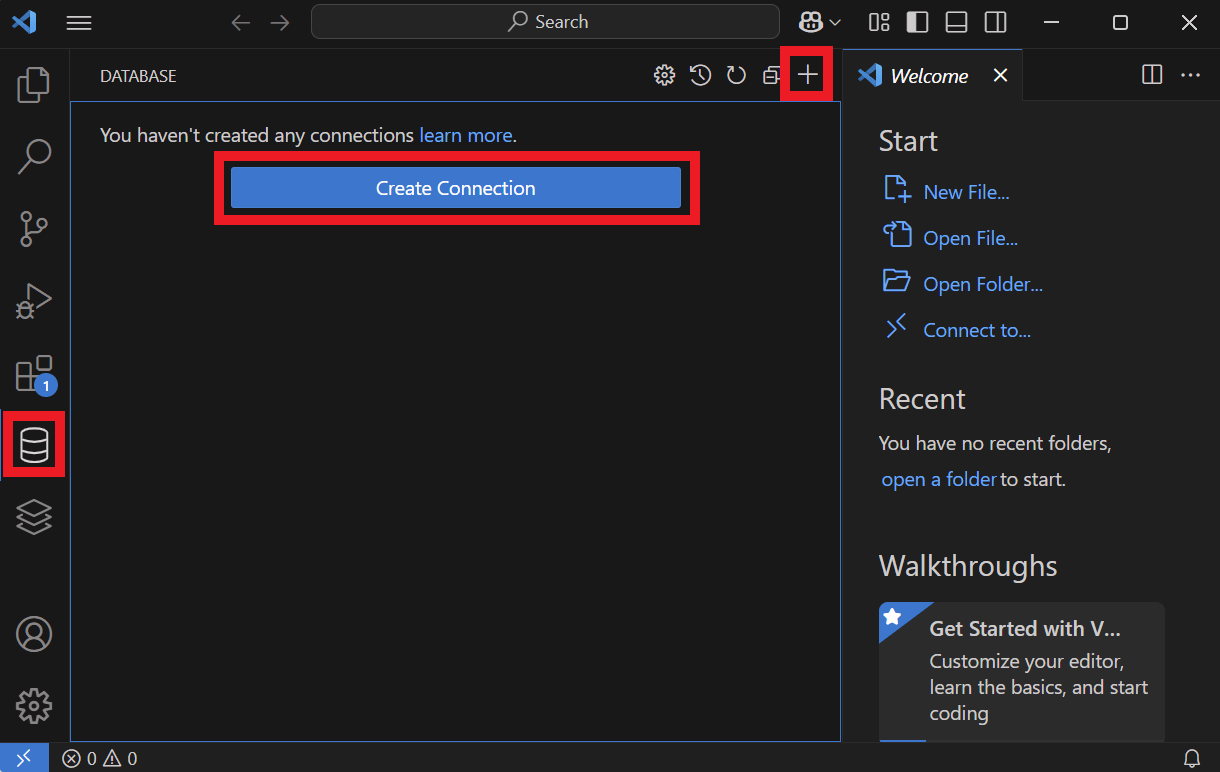 Adding a new database connection in VS Code
