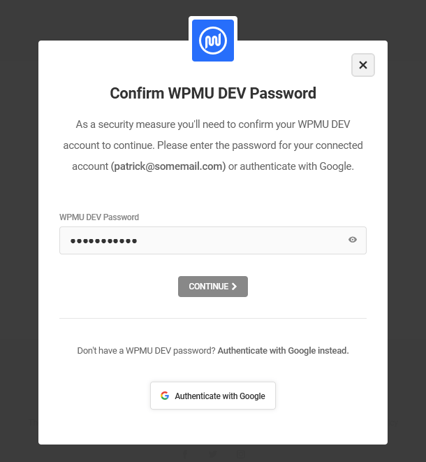 confirm WPMU DEV password